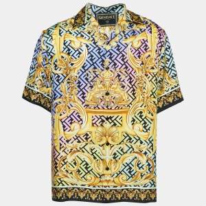 Fendace Multicolor Monogram Baroque Printed Silk Short Sleeve Shirt XL