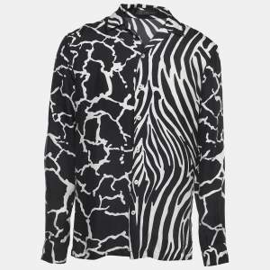 Versace Black Zebra/Giraffe Print Silk Button Front Full Sleeve Shirt M