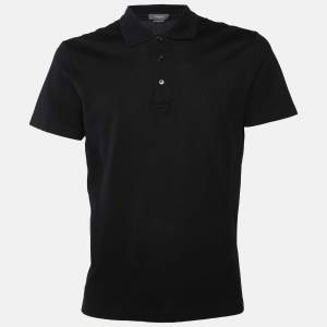 Versace Black Cotton Pique Taylor Fit Polo T-Shirt L
