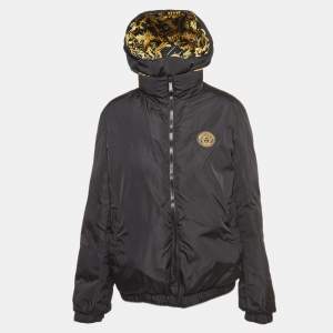 Versace Black/Yellow Baroque Print Nylon Reversible Puffer Jacket L