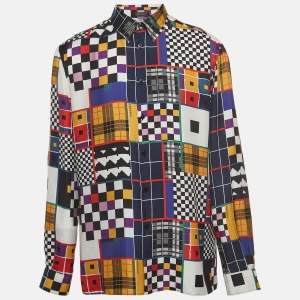 Versace Multicolor Patchwork Print Silk Shirt XL