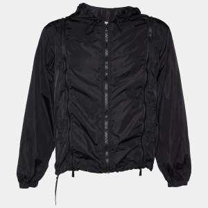 Versace Black Nylon Zip Detail Hooded Jacket M