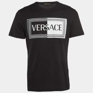 Versace Black Logo Printed and Embroidered Cotton Crew Neck T-Shirt M