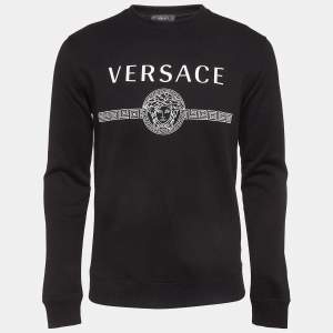 Versace Black Logo Print Cotton Knit Taylor Fit Sweatshirt XS