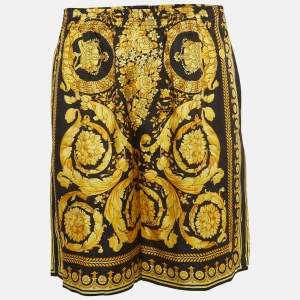 Versace Yellow/Black Barocco Print Silk College Fit Shorts S
