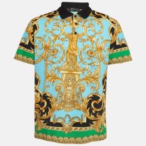 Versace Multicolor Baroque Printed Knit Polo T-Shirt XL