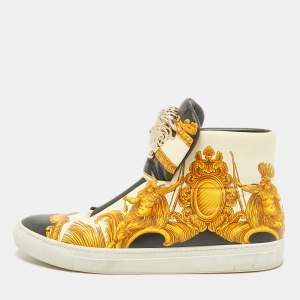 Versace Cream/Black Leather Medusa High Top Sneakers Size 45