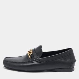 Versace Black Leather Greca Slip On Loafers Size 42