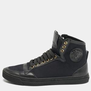 Versace Black Canvas and Leather Medusa High Top Sneakers Size 42