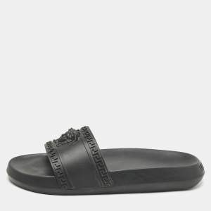 Versace Black Rubber La Medusa Pool Slides Size 43