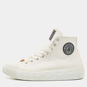 Versace White Canvas Greca Medusa Logo Patch High Top Sneakers Size 42