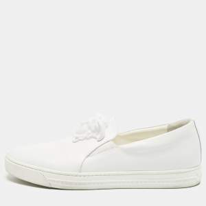 Pre Owned Versace White Leather Palazzo Medusa Slip On Sneakers Size 43
