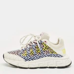 Pre Owned Versace Multicolor Canvas and Leather Trigreca Lace Up Sneakers Size 42