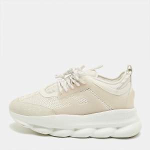 Pre Owned Versace White Mesh and PVC Chain Reaction Lace Up Sneakers Size 44