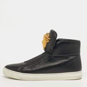 Pre Owned Versace Palazzo Size 41 Black Leather Medusa High Top Sneakers