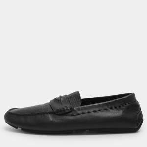 Pre Owned Versace Medusa Size 42 Black Leather Loafers