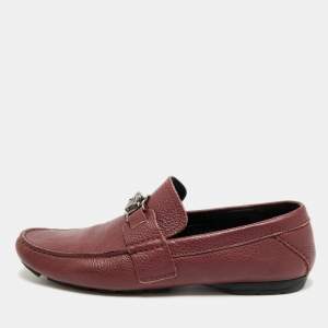 Pre Owned Versace Medusa Size 40 Burgundy Leather Loafers
