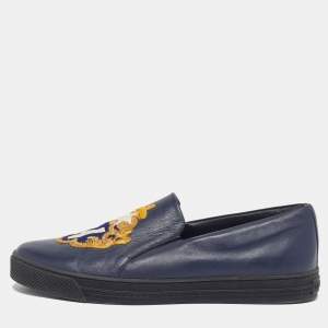 Pre Owned Versace Palazzo Size 44 Navy Blue Leather Slip On Sneakers