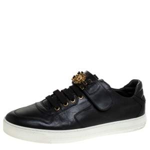Versace Black Leather Lace Up/Velcro Low Top Sneakers Size 43