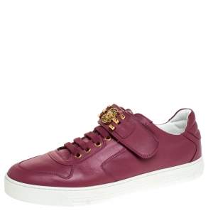 Versace Dark Pink Leather Medusa Strap Lace Up Low Top Sneakers Size 43