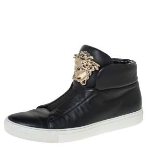 Versace Black Leather Palazzo Medusa High Top Sneakers Size 40
