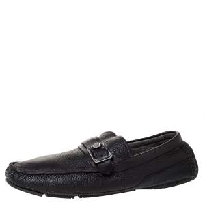 Versace Black Leather Buckle Detail Slip On Loafers Size 43