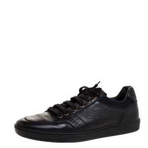 Versace Black Perforated Leather Low Top Sneakers Size 42