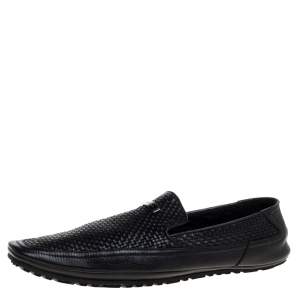 Versace Black Woven Leather Slip On Loafers Size 40