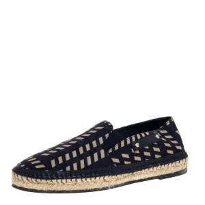 Versace Navy Blue Tribal Print Satin Espadrille Flats Size 42
