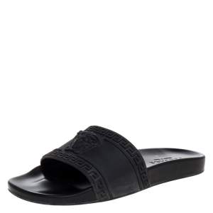 Versace Black Rubber Medusa Head Flat Slides Size 41