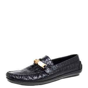Versace Black Croc Embossed Leather Medusa Loafers Size 45
