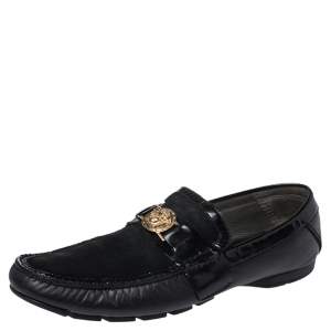 Versace Black Leather And Suede Medusa Loafers Size 44