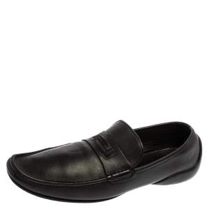 Versace Black Leather Slip On Loafers Size 44