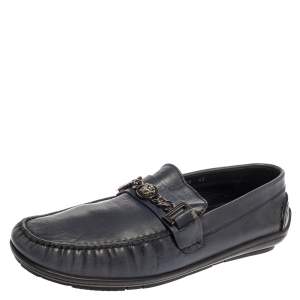 Versace Blue Leather Medusa Icon Chain Detail Loafers Size 45