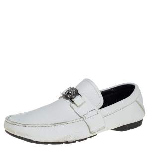 Versace White Leather Medusa Embellished Slip On Loafers Size 41