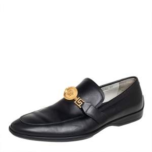 Versace Black Leather Medusa Slip On Loafers Size 43