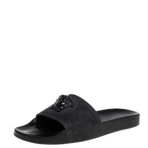 Versace Black Rubber Medusa Flat Slides Size 41