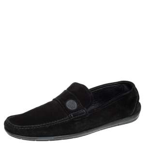 Versace Black Suede Slip On Loafers Size 46
