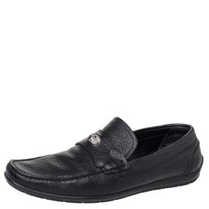  Versace Black Leather Medusa Slip On Loafers Size 43