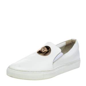 Versace White Leather Palazzo Medusa Slip-On Sneakers Size 39