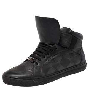 Versace Black Monogram Nylon and Leather Lace High Top Sneakers Size 41