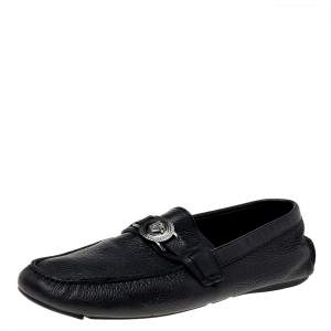 Versace Black Leather Medusa Slip On Loafers Size 44