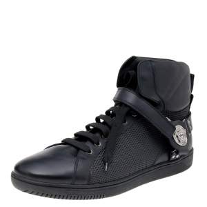 Versace Black Leather Medallion High Top Sneakers Size 44