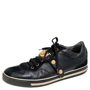 Versace Black Suede And Leather Medusa Low Top Sneakers Size 43