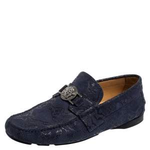 Versace Blue Nubuck Leather Medusa Slip On Loafers Size 40