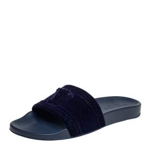 Versace Navy Blue Velvet Medusa Head Flat Slides Size 40