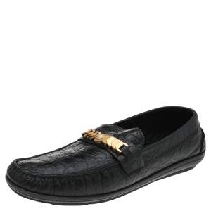 Versace Black Croc Embossed Leather Medusa Slip on Loafers Size 46