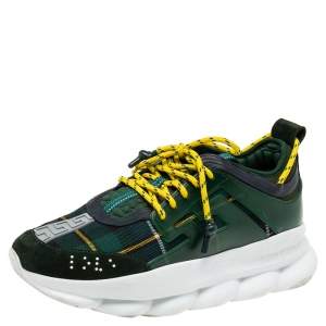 Versace Green Suede And Check Canvas Chain Reaction Sneakers Size 45