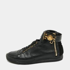 Versace Black Leather And Suede Medusa Strap High Top Sneakers Size 44