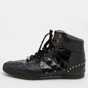Versace Black Leather And Patent Leather Studded Medusa High Top Sneakers Size 46